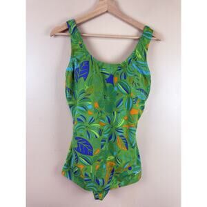 Ocean Aqua Shape Womens One Piece Swimsuit Size 38/12 Padded Floral Skirted